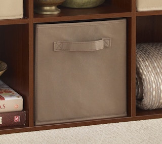 fabric drawer in a wooden storage cube