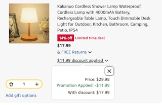cordless lamp Amazon receipt