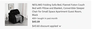 folding sofa Amazon receipt