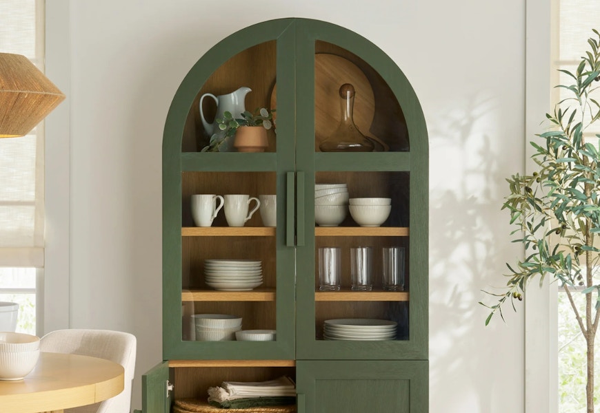 green arched cabinet