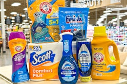kroger household laundry haul on store shelf