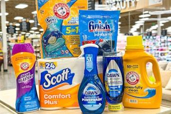 kroger household laundry haul on store shelf