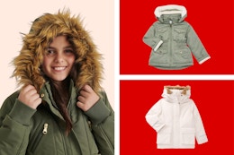 Parka jackets in toddler and kids sizes in 3 different styles/colors