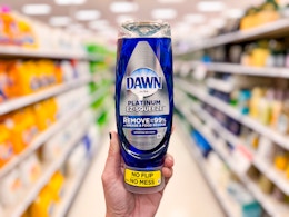 Dawn Platinum EZ-Squeeze Dish Soap held up in center isle at Target