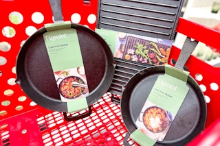 figmint cast iron skillets sitting in a target cart