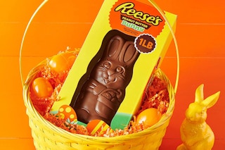 one-pound easter bunny reeses chocolate in an easter basket