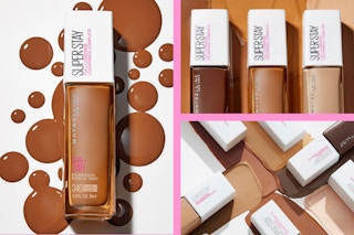 collage of the Maybelline Super Stay Full Coverage Liquid Foundation