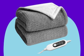 YVUYVU Heated Blanket Electric Blanket on a blue background.