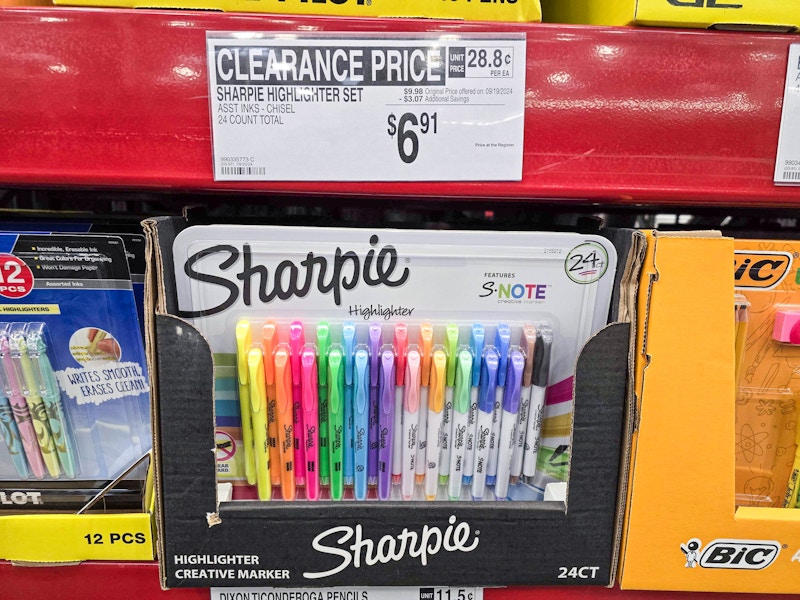 sharpie highlighters with a clearance sign for $6.91