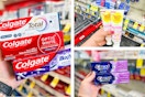 colgate, crest, and burt's bees toothpastes in a collage