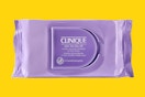clinique makeup removers on a yellow background