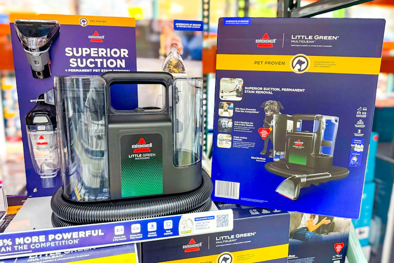 bissell little green portable cleaner display on store shelf