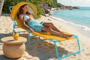 a woman in an outdoor lounge chair
