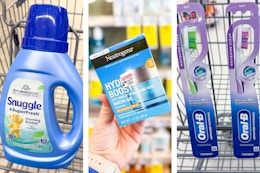 collage with snuggle, neutrogena, and oral-b