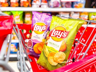 2 lay's chip bags sitting in a target cart