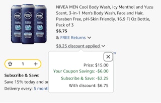 Nivea men body wash Amazon receipt
