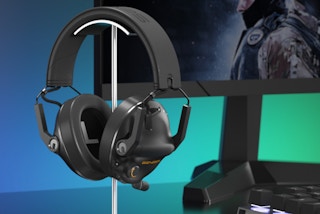 a gaming headset on a stand