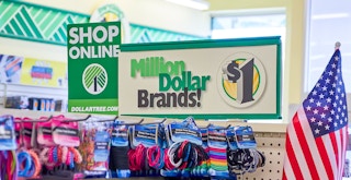 A sign inside a Dollar General store advertising their online store