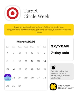 Calendar graphic with Target Circle week predicted for March 22 2026