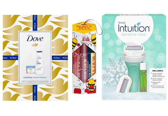 2 Burt's Bees, 2 Dove, and 2 Schick Gift Sets