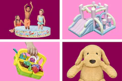 Kids pool, bounce house, stuffed animal and Playdoh set