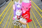 dollar general valentine's day plushes in a shopping cart