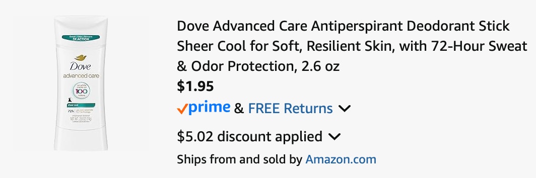 Dove deodorant Amazon receipt