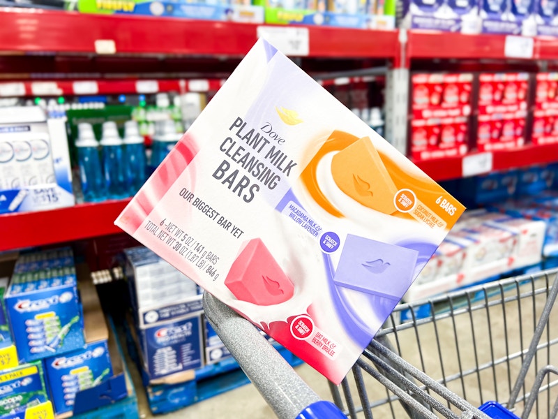 dove plant milk bar soap on a sams club cart