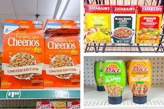 dollar tree cheerios, zatarain's, pace 3-photo collage