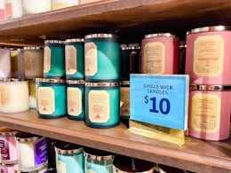 candles on a shelf in a store