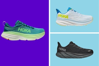collage of hoka running shoes