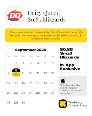 a september 2025 calendar confirming the date of dairy queen 85 cent blizzards