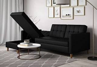 black sectional sofa with storage