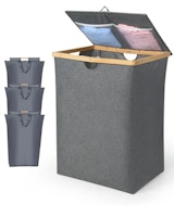 3-Section Laundry Hamper With Lid