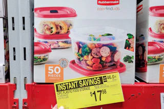 hand holding rubbermaid storage set