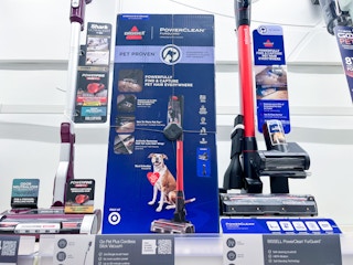 bissell furguard pet cordless stick vacuum sitting on a target shelf