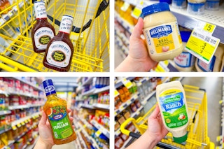 dollar general kraft, hellmann's, sweet baby ray's, hidden valley ranch 4-photo collage