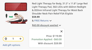 red light therapy mat Amazon receipt