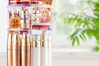 A three tier clear makeup organizer