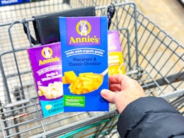 hand holding a box annies mac and cheese