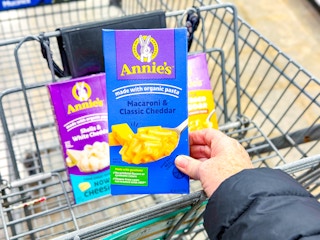 hand holding a box annies mac and cheese
