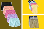 packs of kids' clothes in a collage 