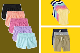 packs of kids' clothes in a collage 