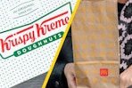 a box of krispy kreme donuts next to a McDonald's bag