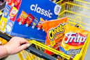 frito-lay, cheetos, fritos in yellow shopping cart