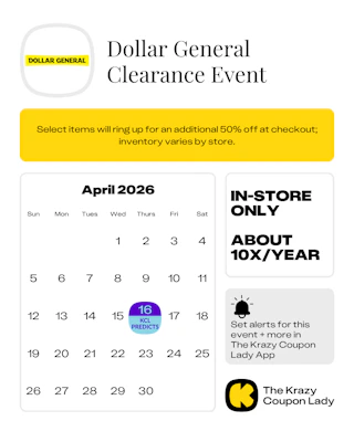 Dollar General Clearance Event predicted start date in April 2026