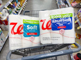 walgreens toilet paper and paper towels in shopping cart