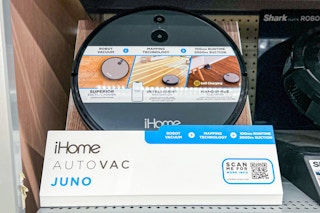 iHome Juno Robot Vacuum on shelf in Walmart store