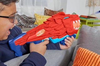 Kid holding the NERF Wild Lionfury, Easy Play Dart Blaster.