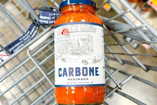 carbone pasta sauce in shopping cart